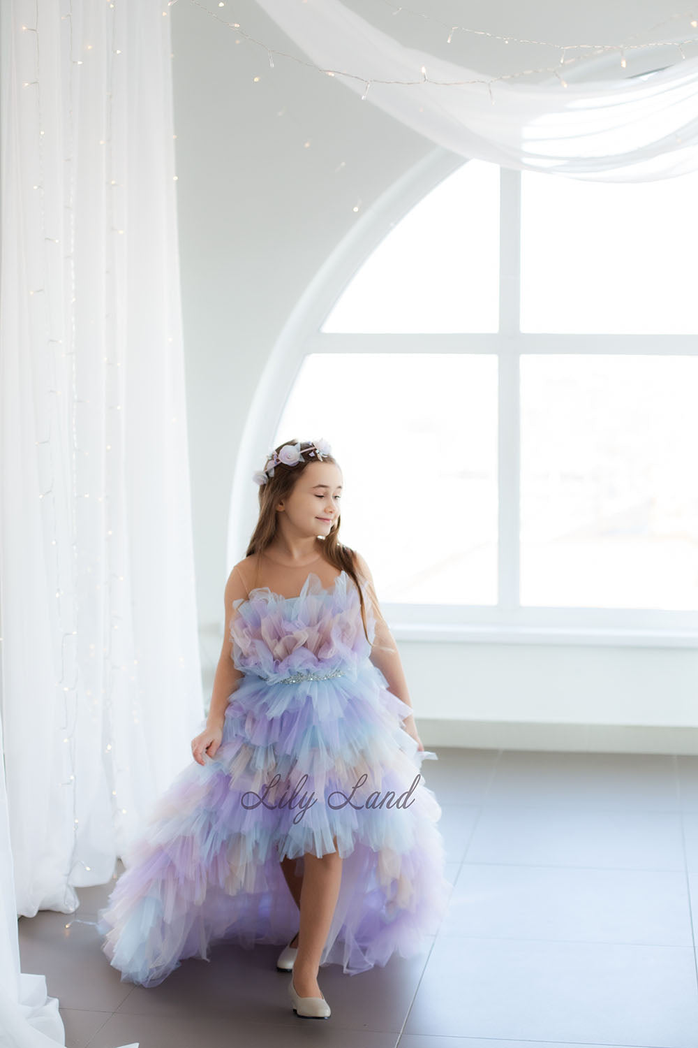 Chloe Girl Dress With Train In Lavender Ombre