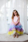 Ursula Multicolored Girl Dress with Feather Sleeves