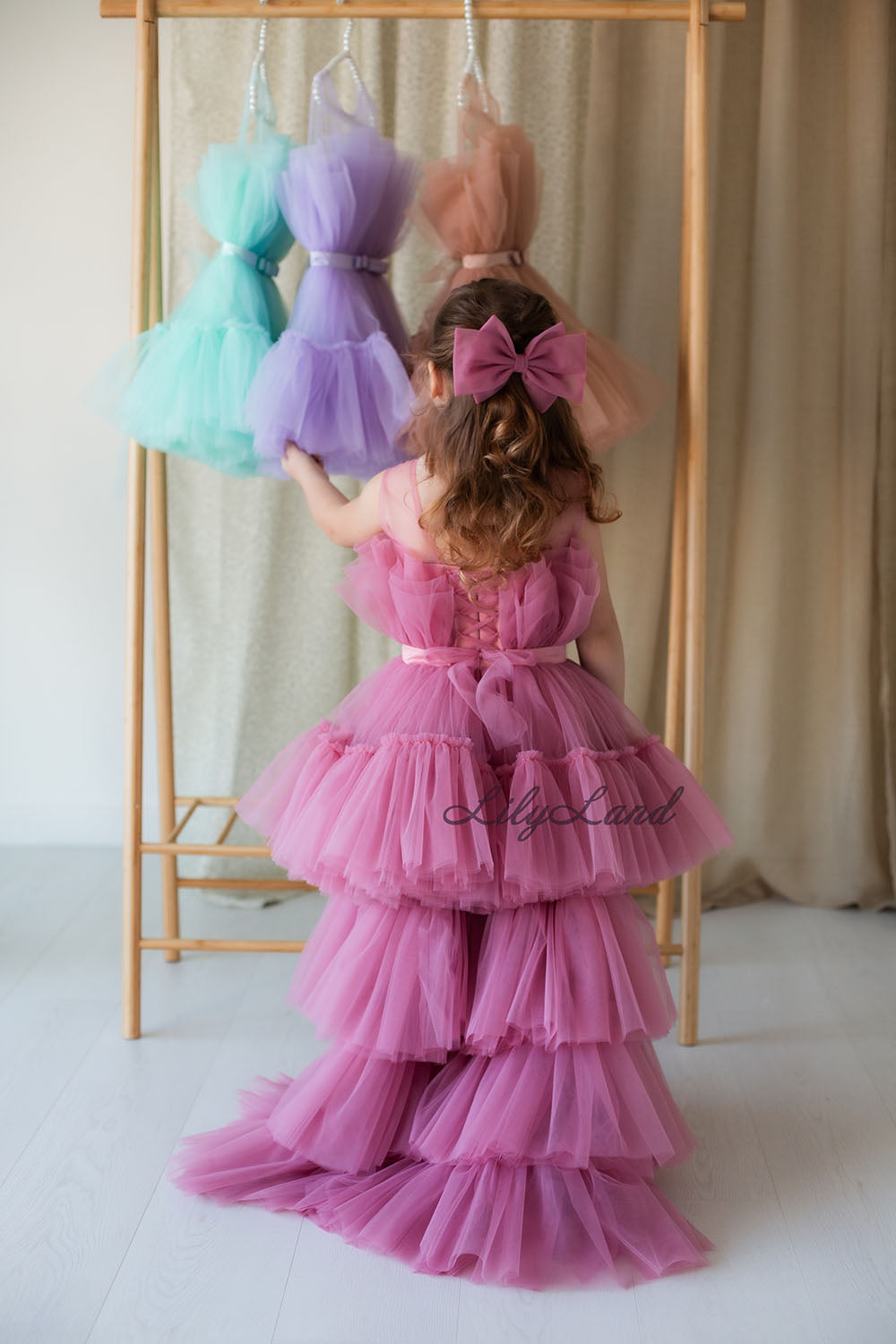 Barbie Tutu Girl Dress in Dusty Rose with Train