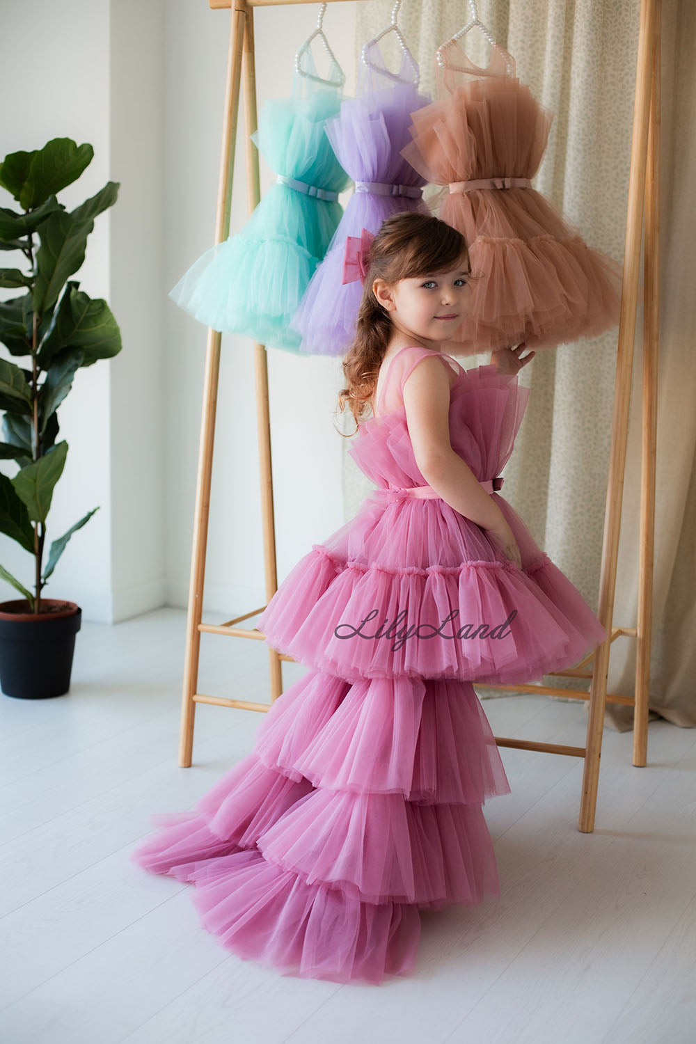 Barbie Tutu Girl Dress in Dusty Rose with Train