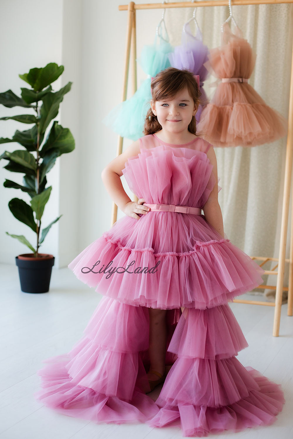 Barbie Tutu Girl Dress in Dusty Rose with Train