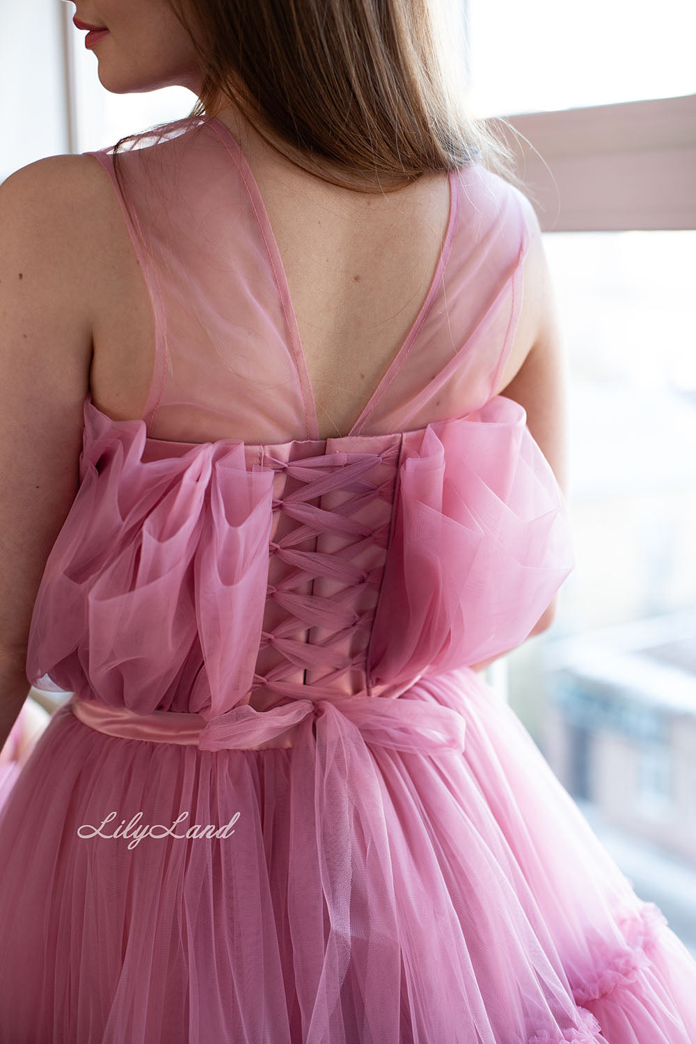 Barbie Matching Tulle Dresses Mommy and Daughter in Dusty Rose with Train