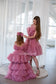 Barbie Matching Tulle Dresses Mommy and Daughter in Dusty Rose with Train