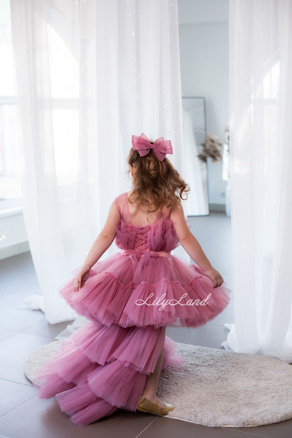 Barbie Tutu Girl Dress in Dusty Rose with Train