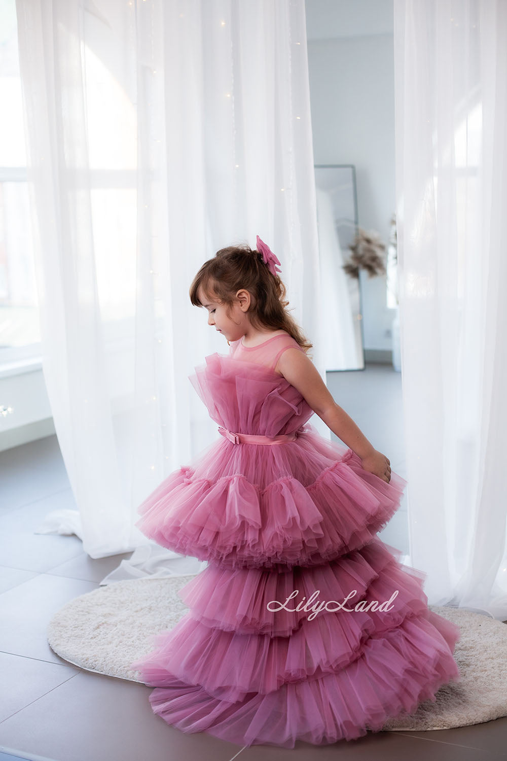 Barbie Tutu Girl Dress in Dusty Rose with Train