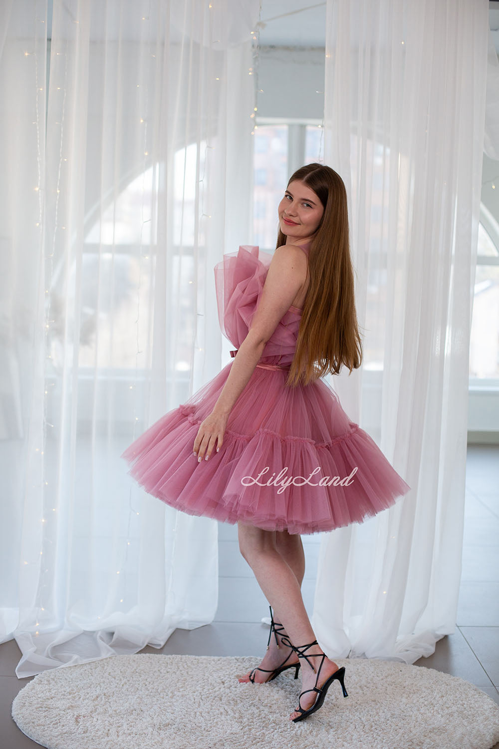 Barbie Matching Tulle Dresses Mommy and Daughter in Dusty Rose with Train