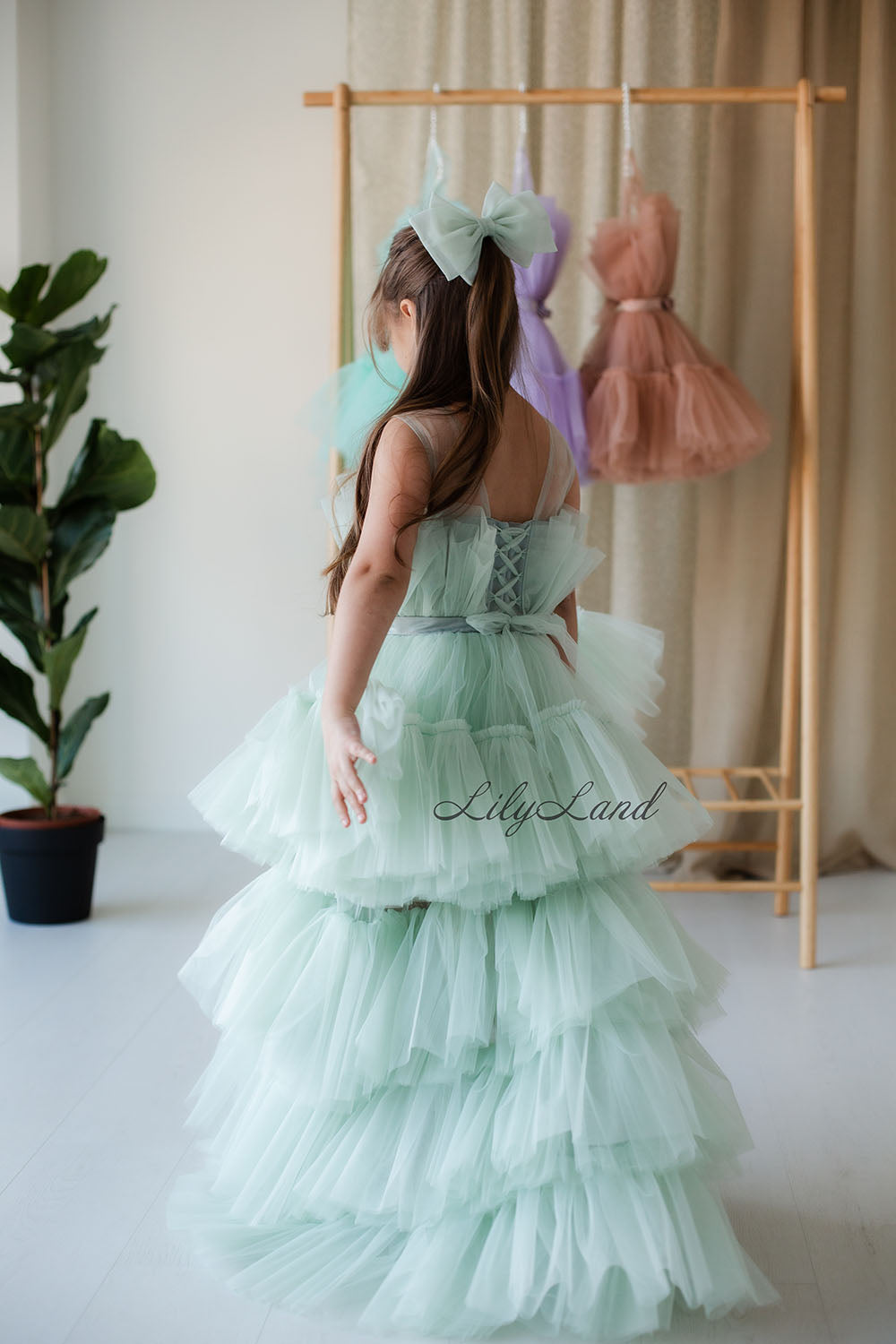 Barbie Tutu Girl Dress in Mint with Train