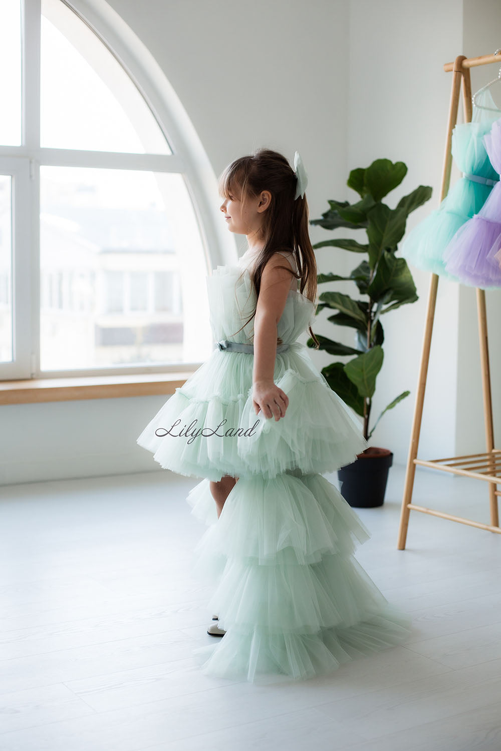 Barbie Tutu Girl Dress in Mint with Train