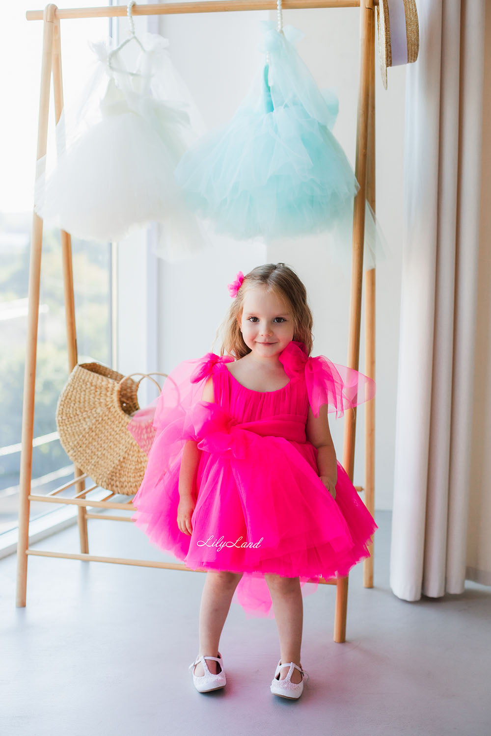 Frida Tulle Baby Girl Dress in Hot Pink