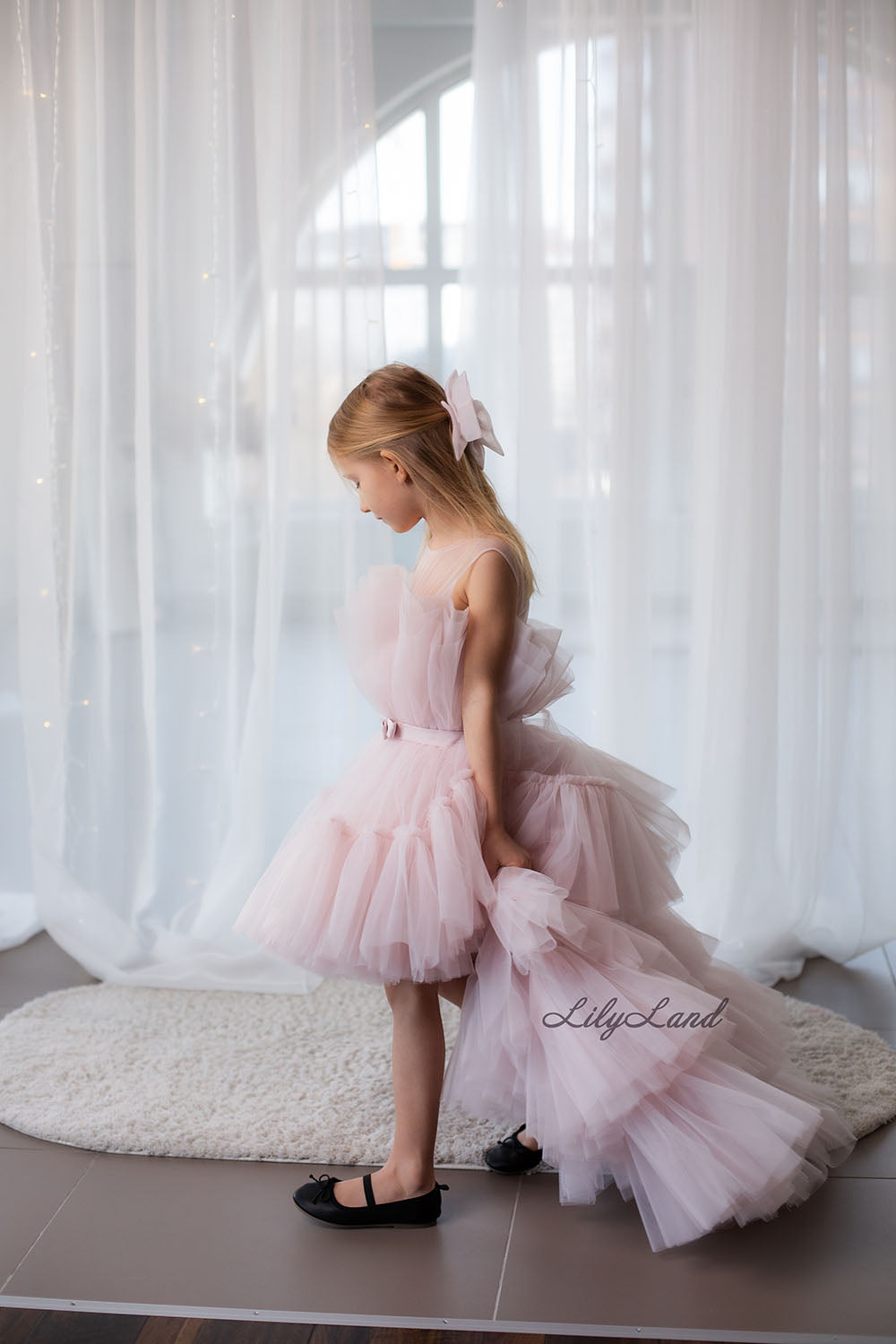 Barbie Tutu Girl Dress in Blush Pink with Train