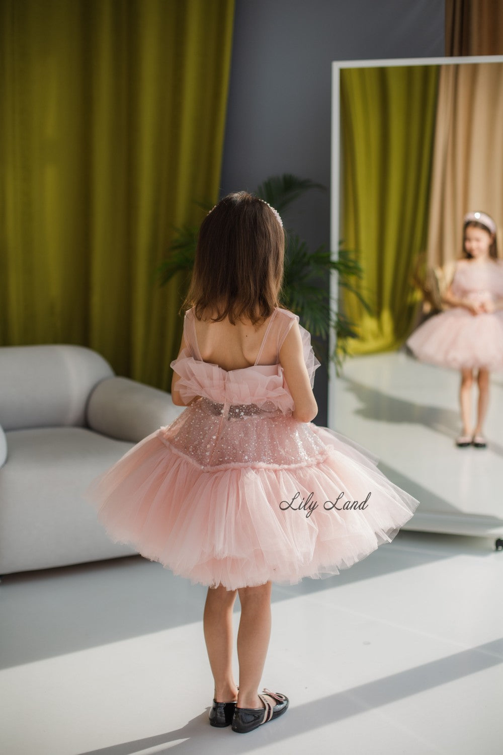 Margaret Girl Dress with Sequins in Blush Pink