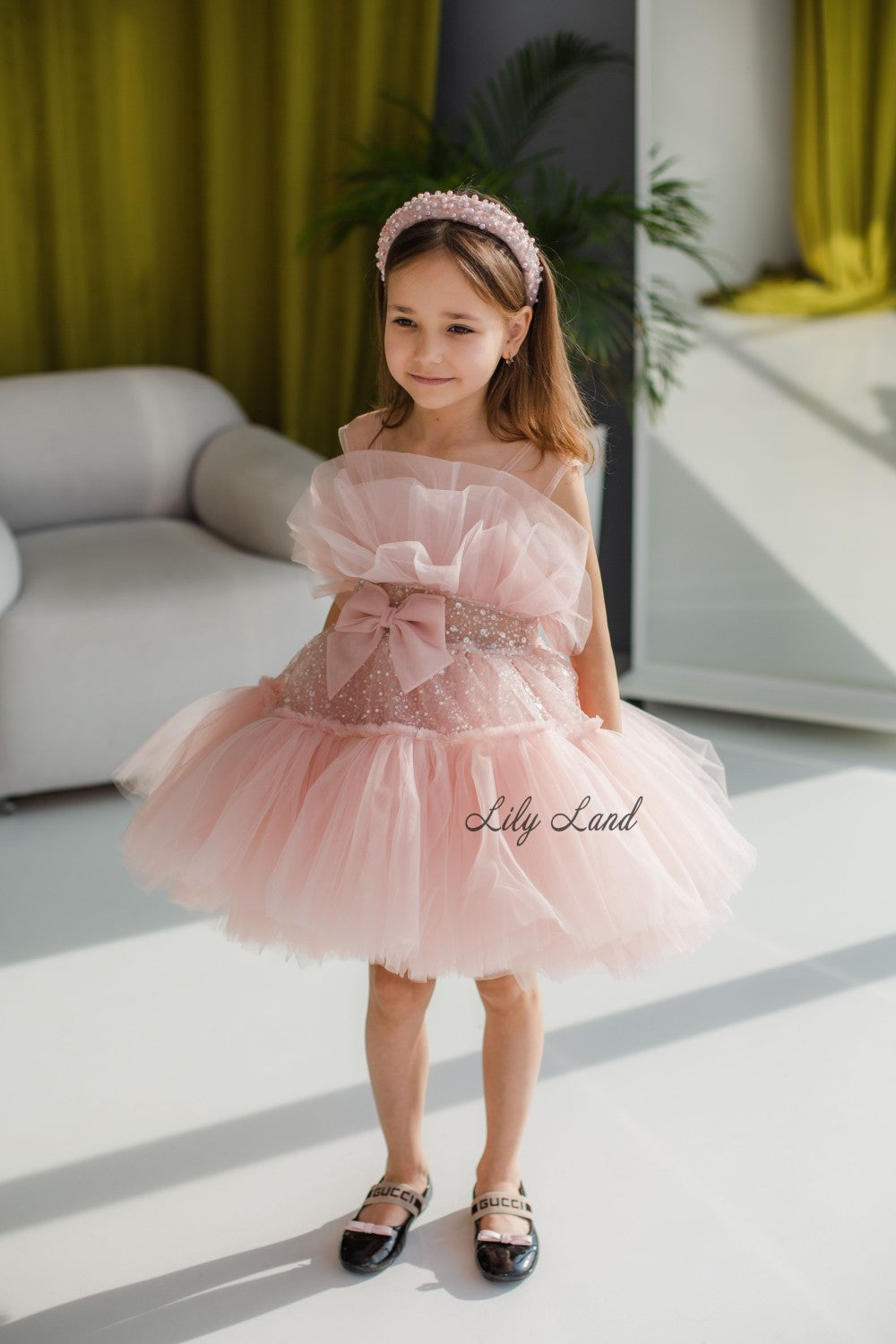 Margaret Girl Dress with Sequins in Blush Pink