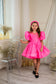 Nora Girl Dress with Glitter and Lace in Neon Pink