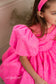 Nora Girl Dress with Glitter and Lace in Neon Pink