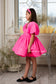 Nora Girl Dress with Glitter and Lace in Neon Pink