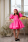 Nora Girl Dress with Glitter and Lace in Neon Pink