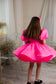 Nora Girl Dress with Glitter and Lace in Neon Pink