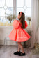 Nora Girl Dress with Glitter and Lace in Neon Orange