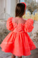 Nora Girl Dress with Glitter and Lace in Neon Orange