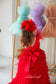 Ursula Girl Dress with Feather Sleeves In Red