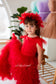 Ursula Girl Dress with Feather Sleeves In Red