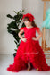 Ursula Girl Dress with Feather Sleeves In Red