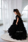 Ursula Girl Dress with Feather Sleeves In Black