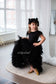 Ursula Girl Dress with Feather Sleeves In Black