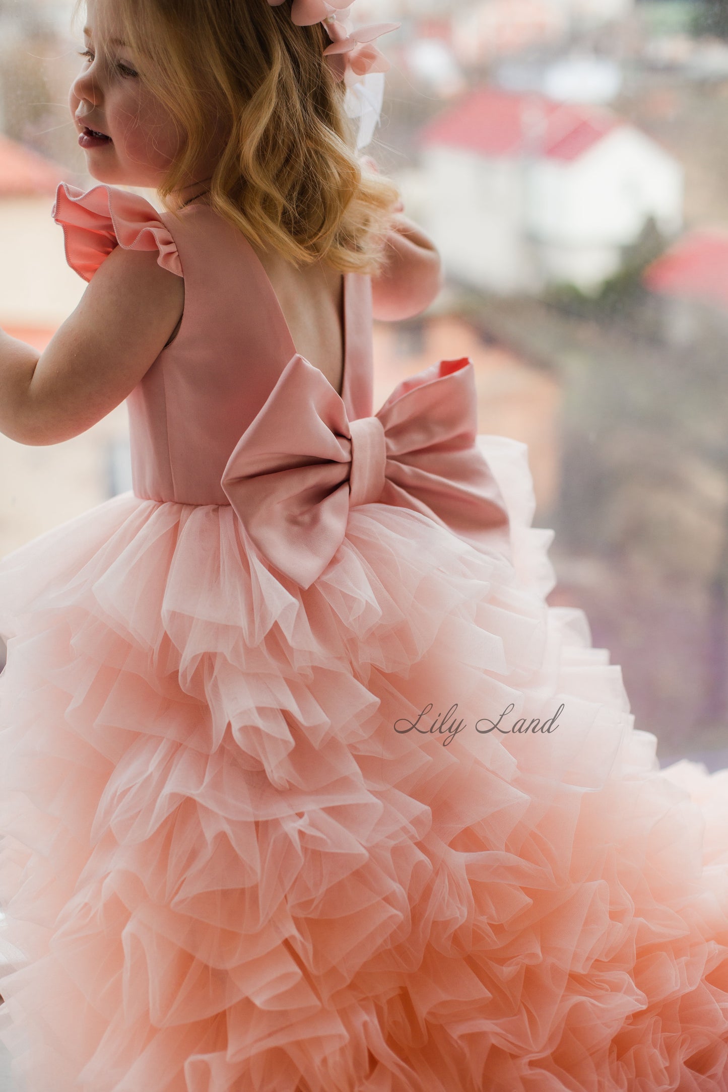 Rosa Girl Dress in Peach Ombre with Long Train