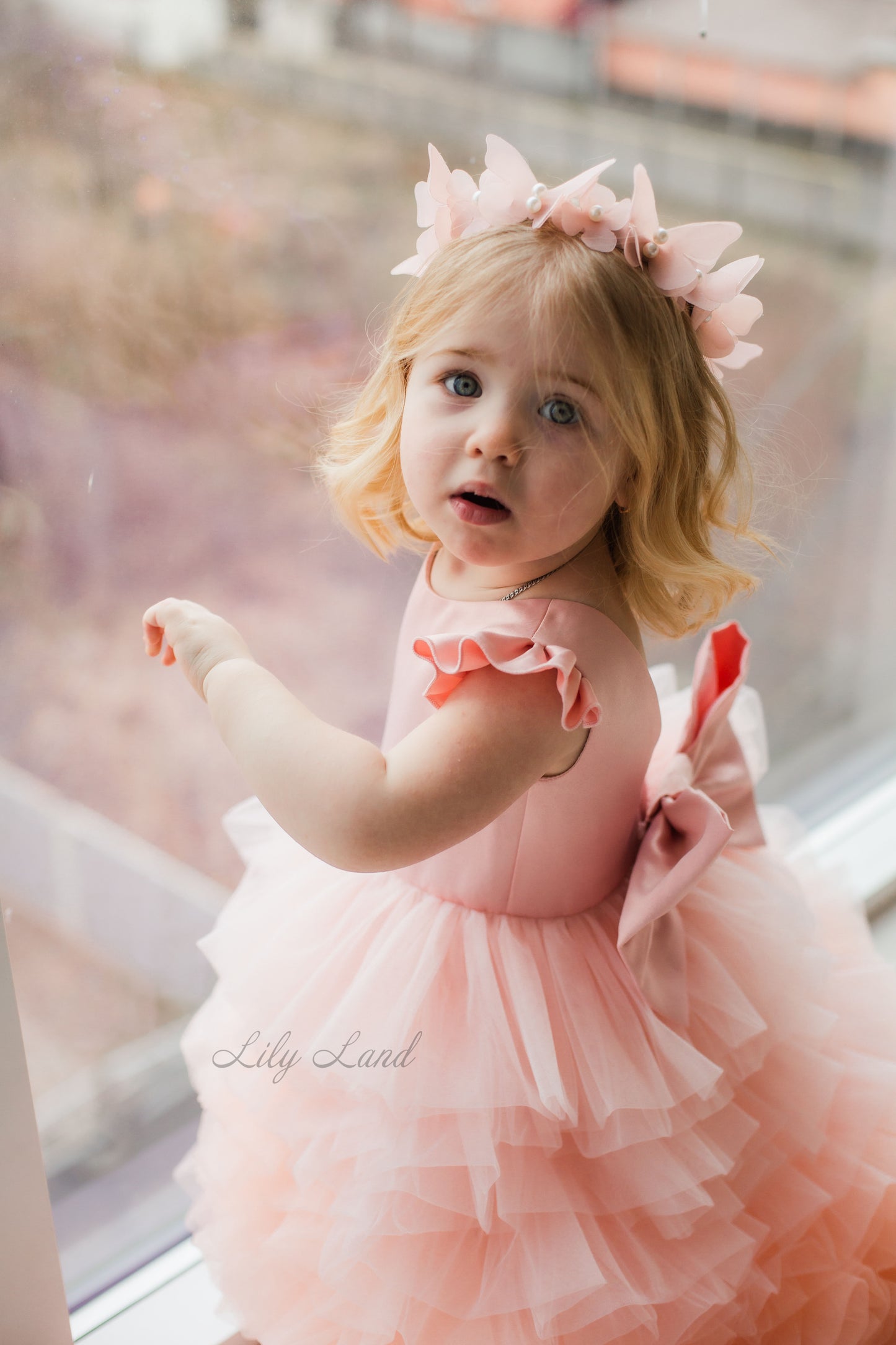 Rosa Girl Dress in Peach Ombre with Long Train