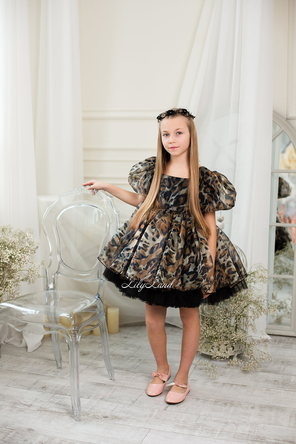 Becky Tutu Girl Dress in Leopard Print Brown Color