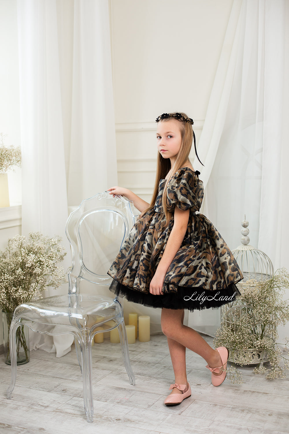 Becky Tutu Girl Dress in Leopard Print Brown Color