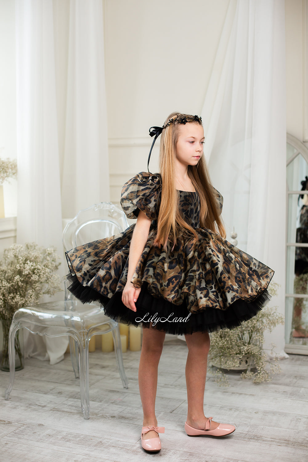 Becky Tutu Girl Dress in Leopard Print Brown Color