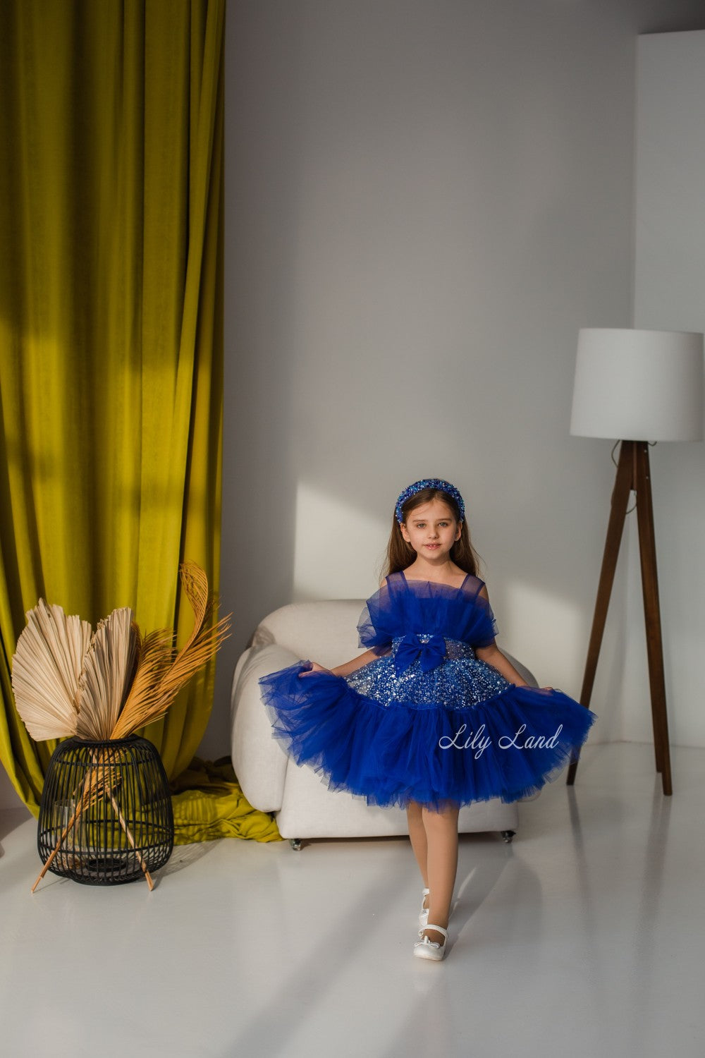 Margaret Girl Dress with Sequins in Electric Blue