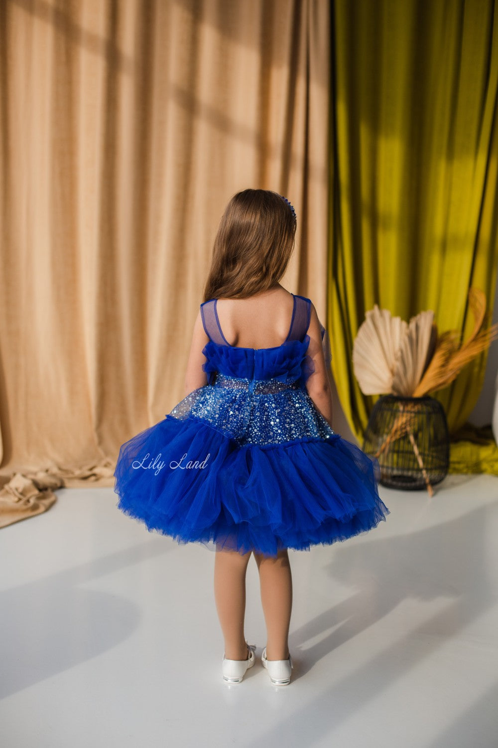 Margaret Girl Dress with Sequins in Electric Blue