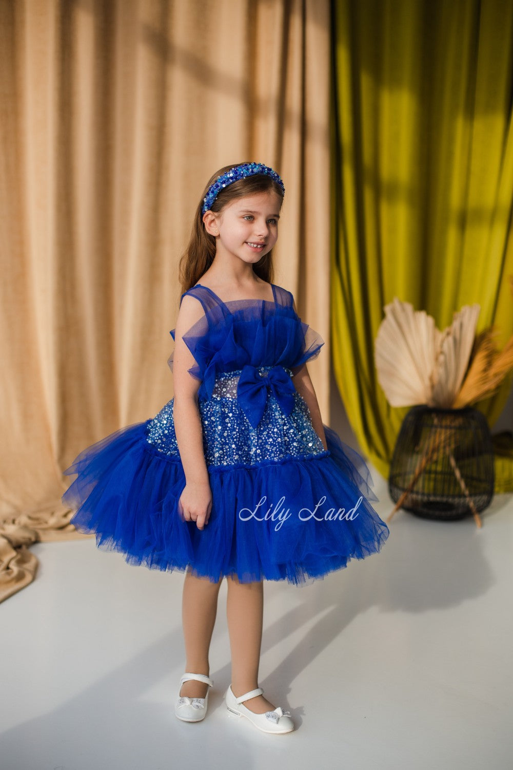 Margaret Girl Dress with Sequins in Electric Blue