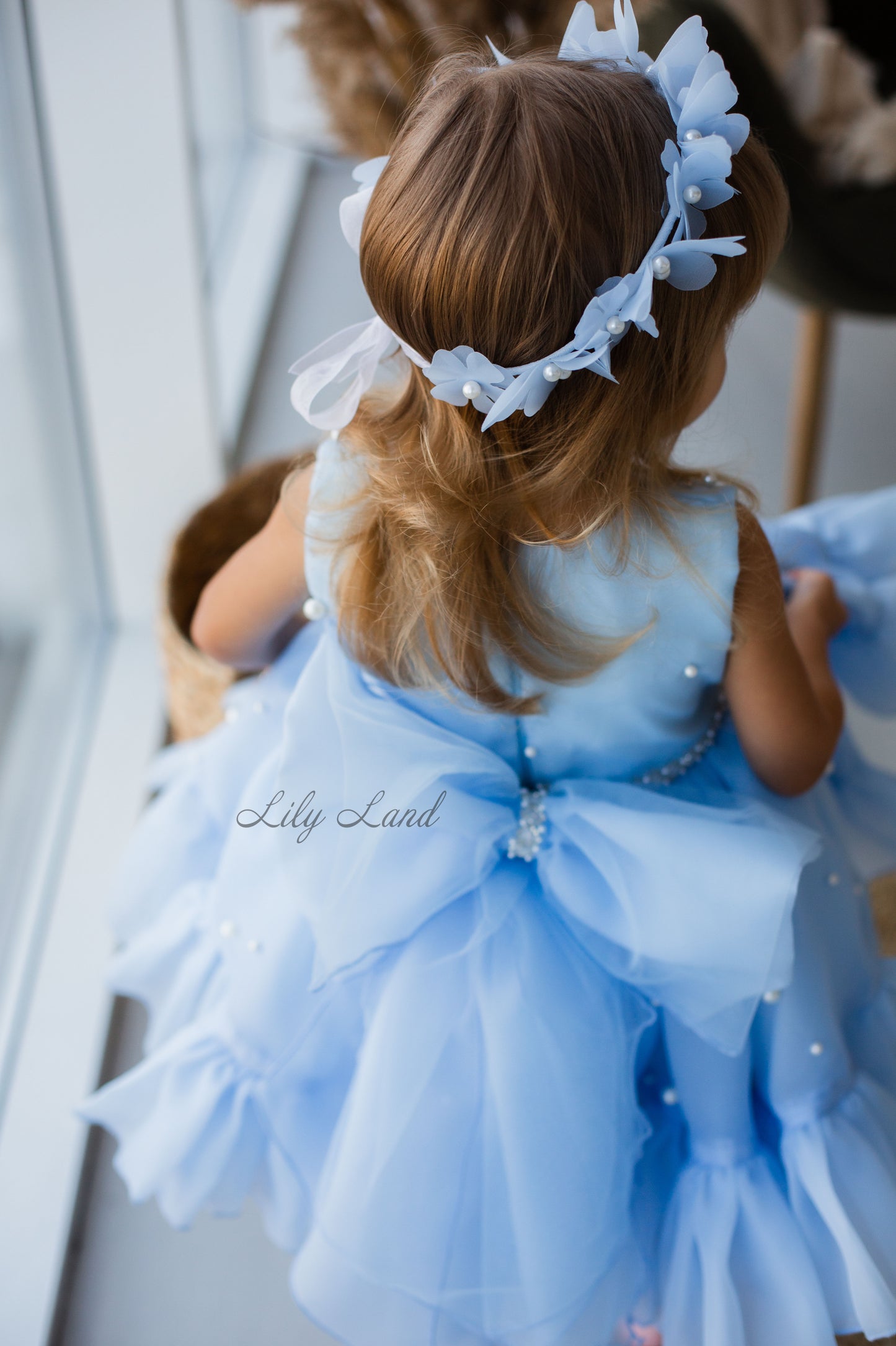 Lilu Puffy Girl Dress With Beads and Sequins in Light Blue