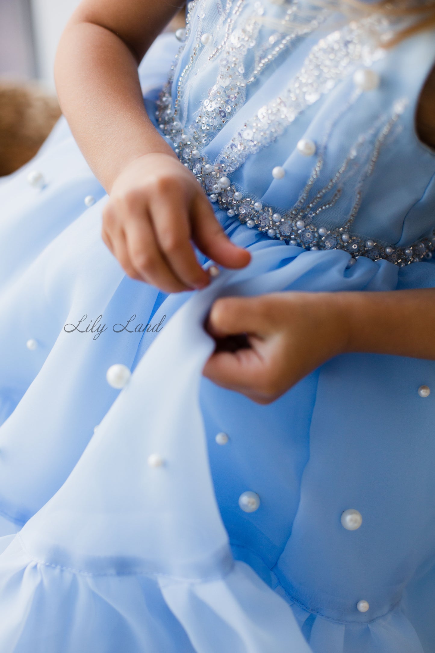 Lilu Puffy Girl Dress With Beads and Sequins in Pink