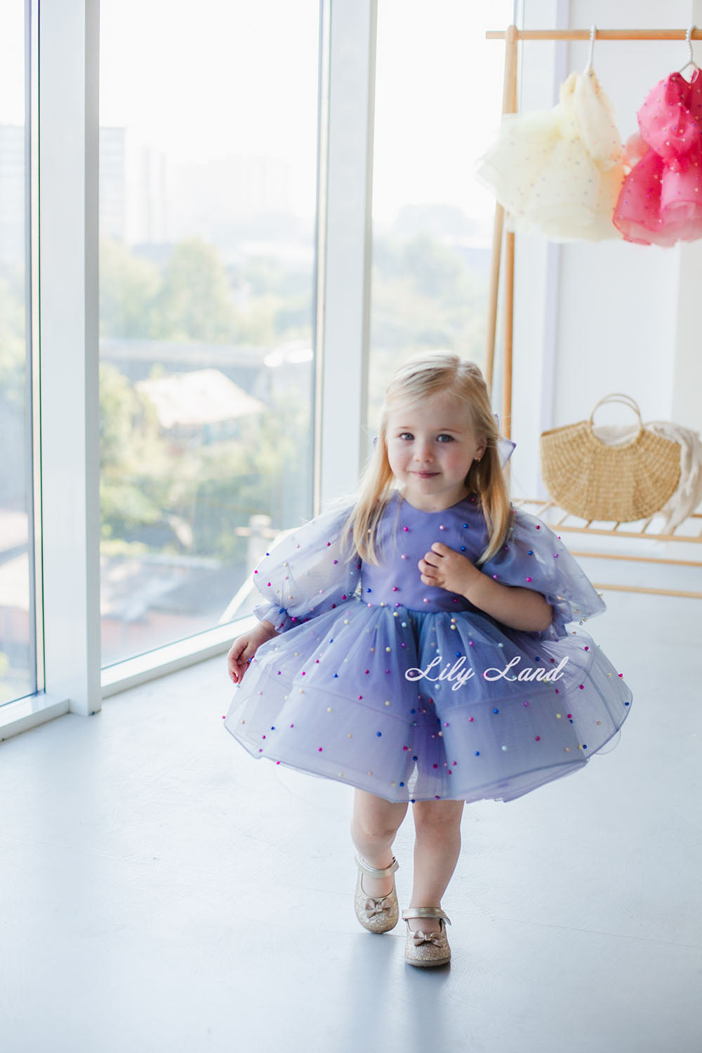 Busie Tutu Girl Dress in Lavender Grey Color with Beads