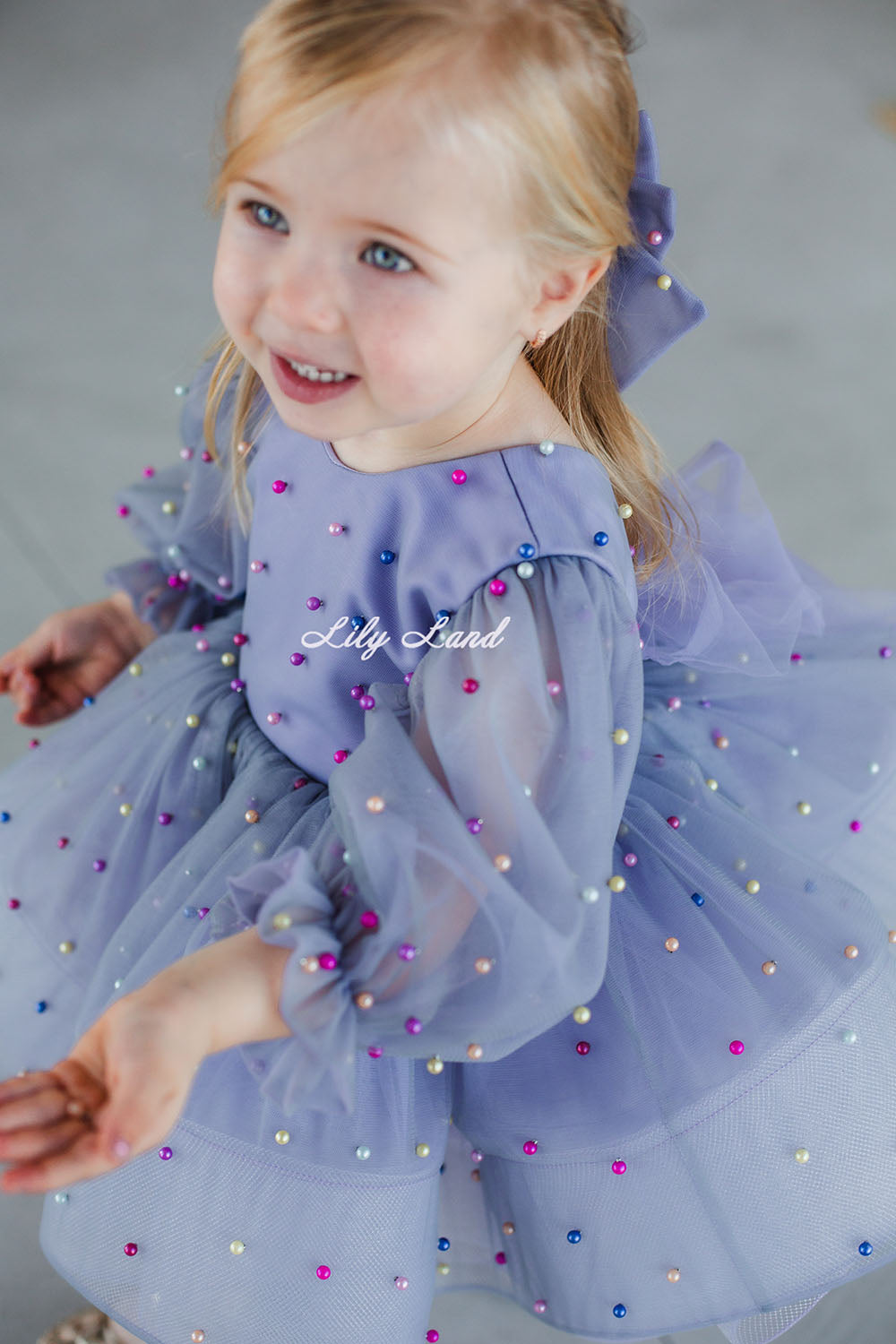 Busie Tutu Girl Dress in Lavender Grey Color with Beads