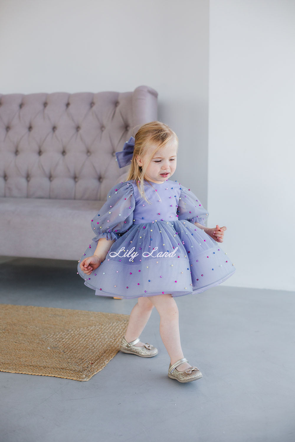 Busie Tutu Girl Dress in Lavender Grey Color with Beads