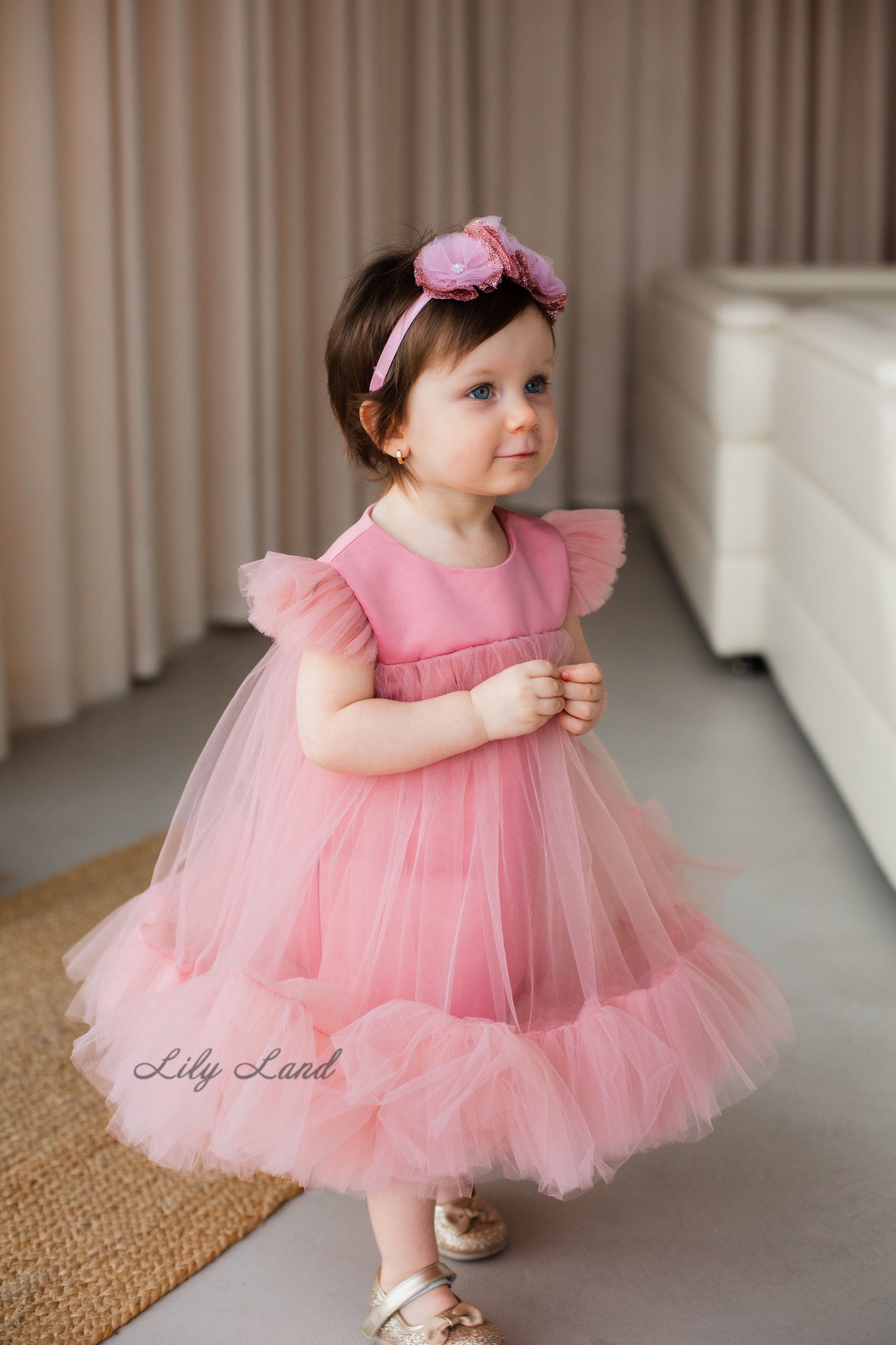 Belle Girl Tulle Dress in Tea Rose