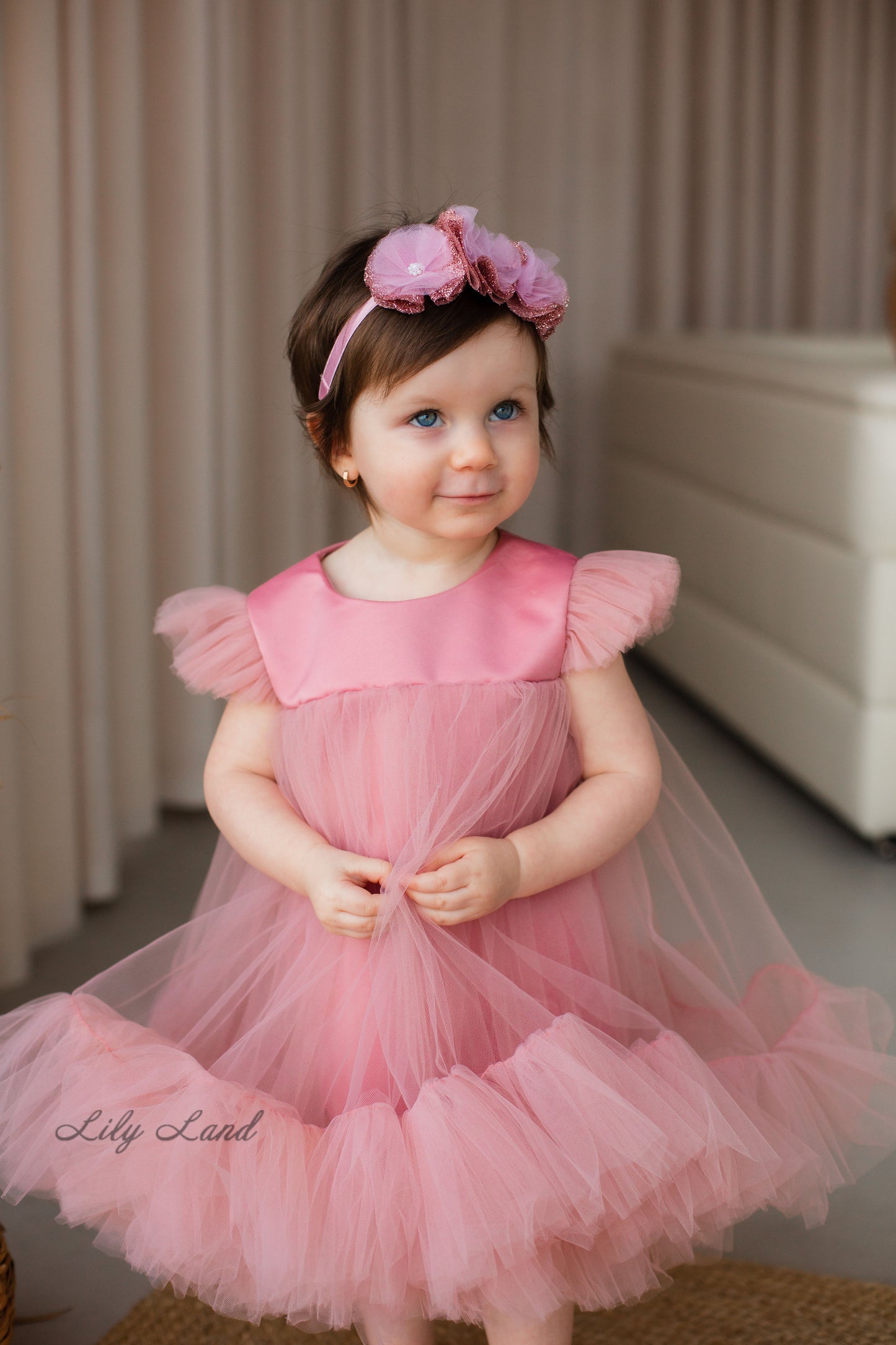 Belle Girl Tulle Dress in Tea Rose