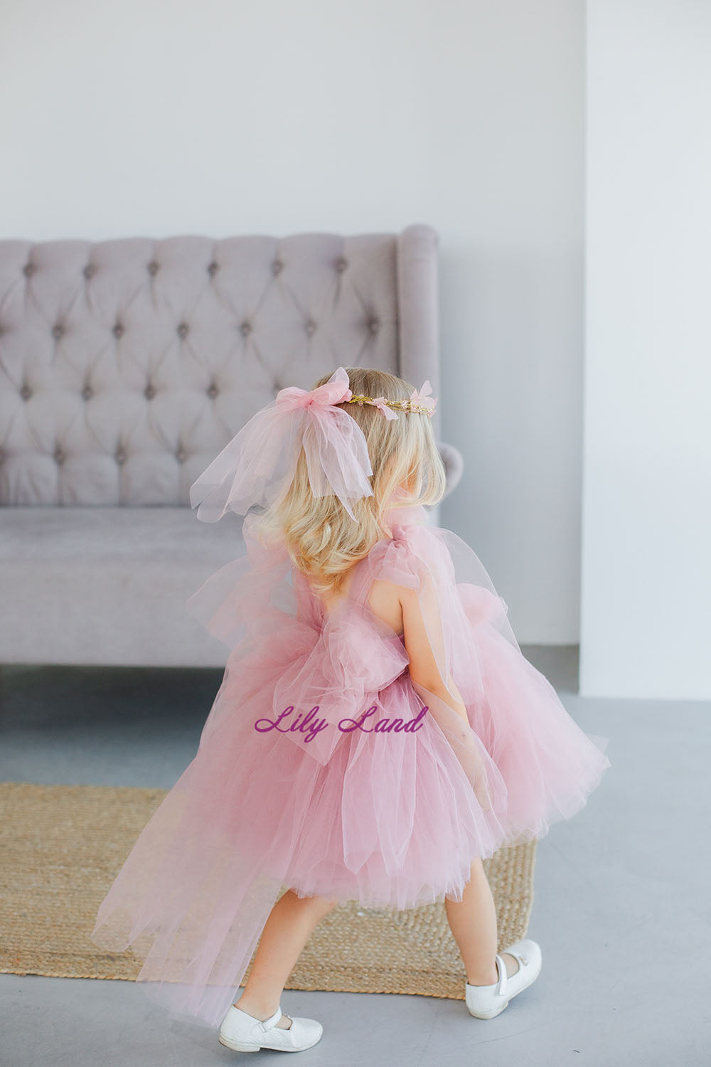 Frida Tulle Baby Girl Dress in Tea Rose