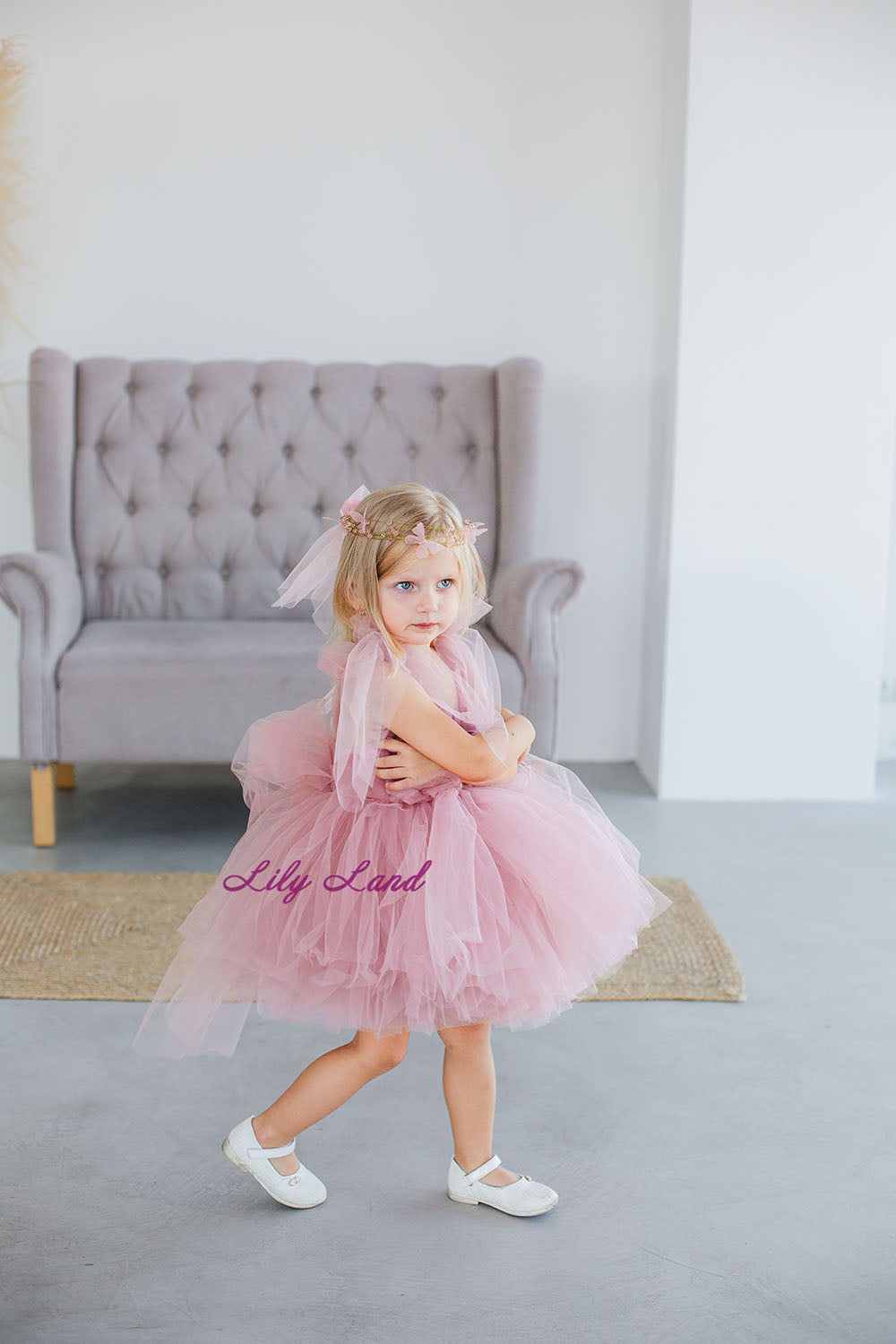 Frida Tulle Baby Girl Dress in Lavender