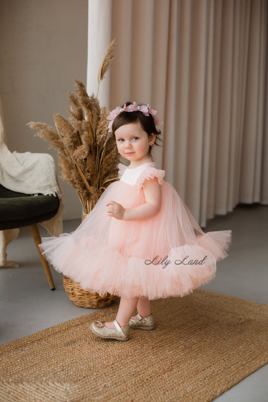 Belle Tulle Girl Dress in Peach