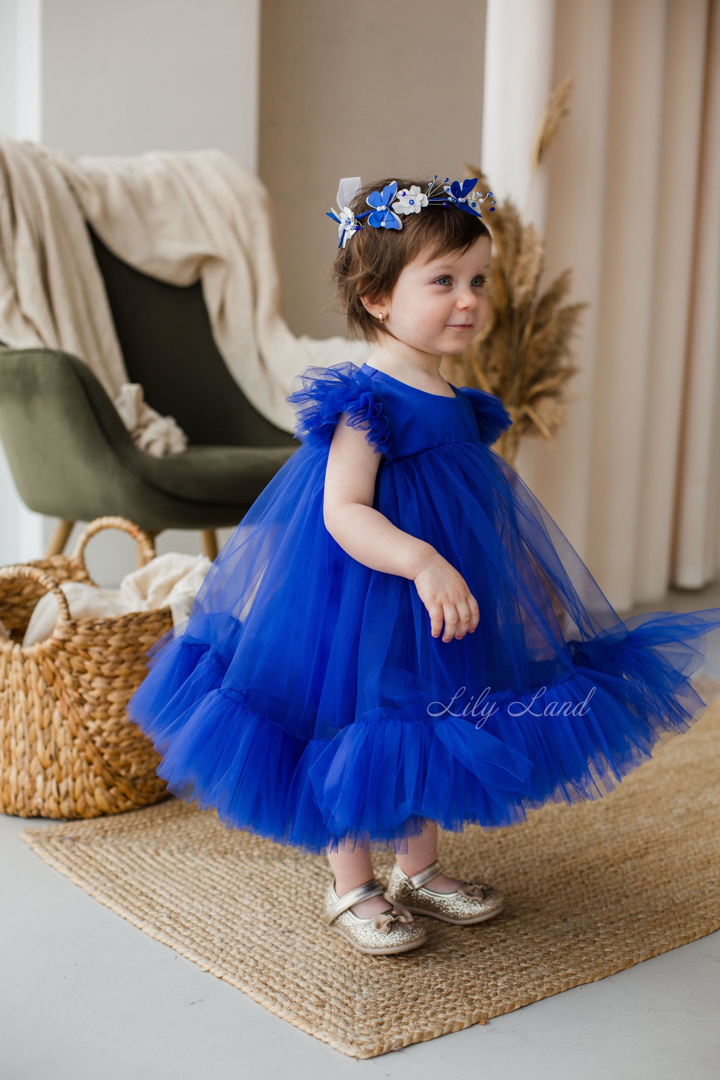 Belle Tulle Girl Dress in Royal Blue