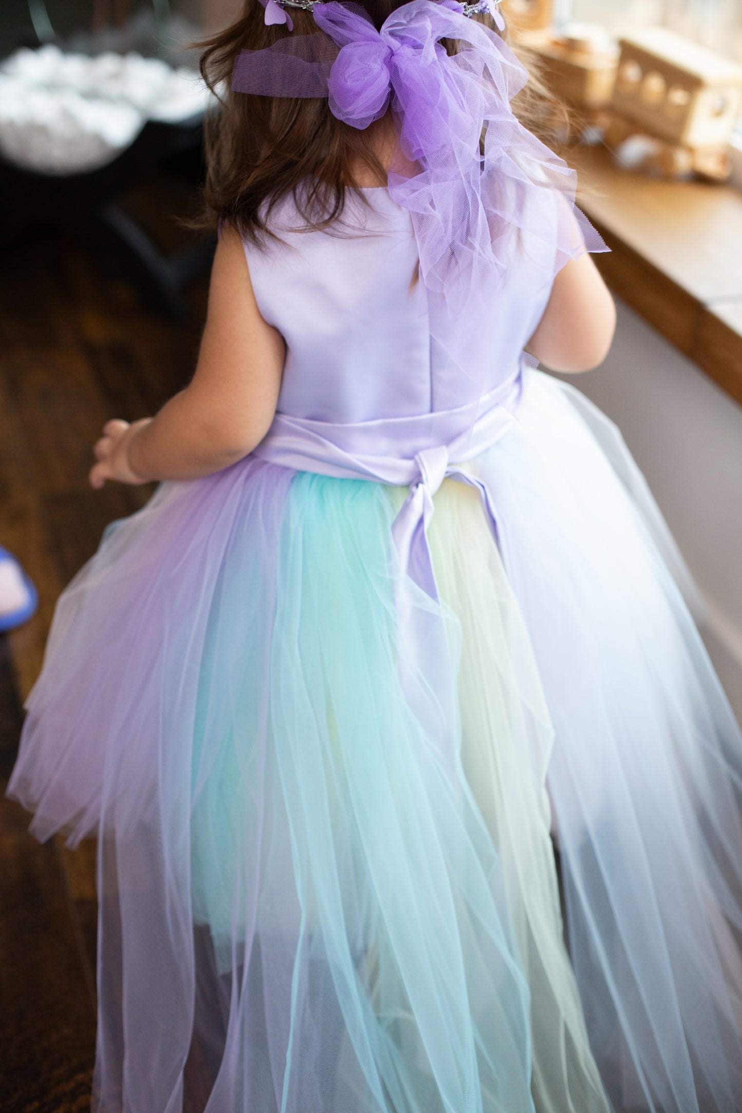 MyLittlePony Unicorn Girl Dress with Pastel Multicolored Skirt and Lilac Satin Top