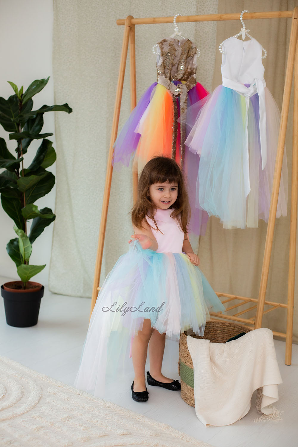 MyLittlePony Unicorn Girl Dress with Pastel Multicolored Skirt and Pink Satin Top