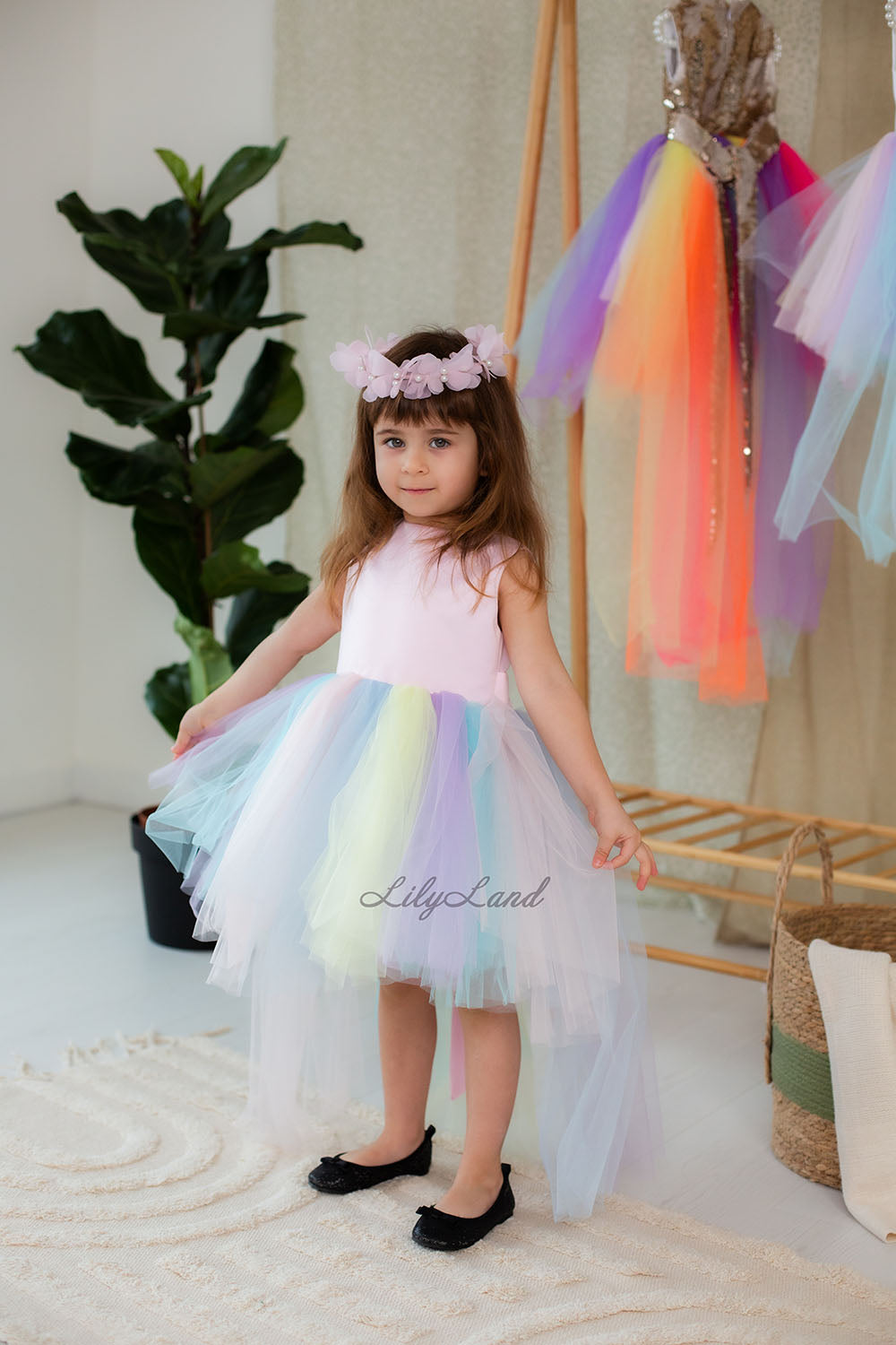 MyLittlePony Unicorn Girl Dress with Pastel Multicolored Skirt and Pink Satin Top